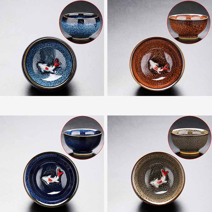 Buddha Stones pequeño horno de peces Koi cambio chino Jianzhan taza de té de cerámica Kung Fu taza de té 60ml