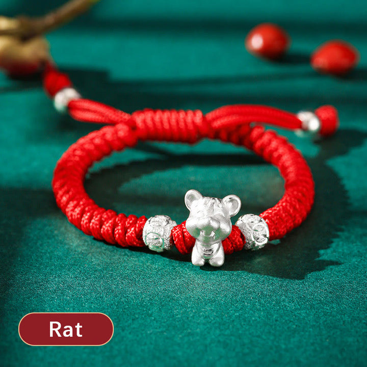 Pulsera para niños hecha a mano con cuerda roja del zodíaco chino de plata de ley 999 con Buddha Stones - Rata (tamaño de la pulsera 12+4 cm) - image 3