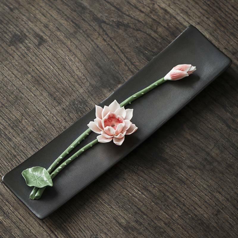 Quemador de incienso espiritual de cerámica con flor de rosa y peonía de loto