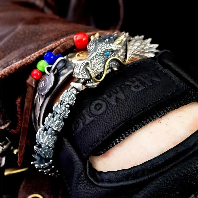 Pulsera de cadena de protección de la suerte con amuleto hecho a mano de dragón nórdico de Buddha Stones