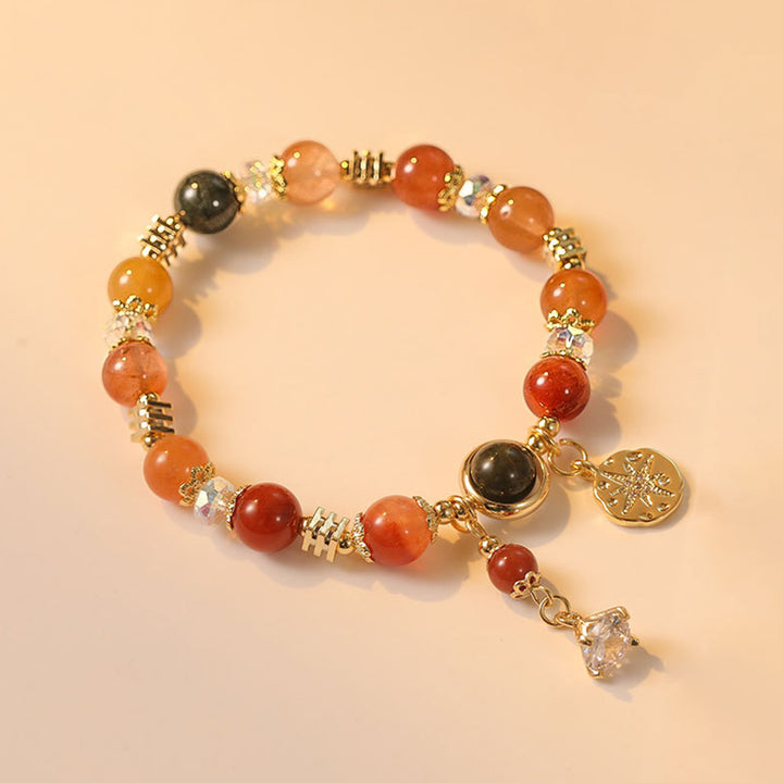 Pulsera de riqueza de flores de estrella de ocho puntas de cuarzo rutilado multicolor natural con Buddha Stones