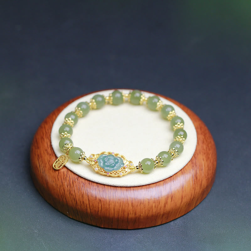 Pulsera de la suerte con Buddha Stones , jade hetiano y loto, chapada en plata de ley 925 y oro de 14 quilates - image 5