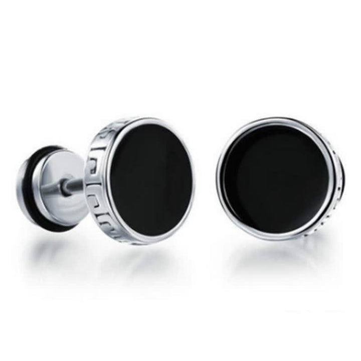 Pendientes redondos de equilibrio de acero titanio para hombre con Buddha Stones