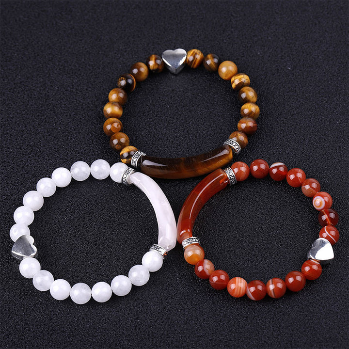 Pulsera de corazón unisex con cuentas de cristal natural