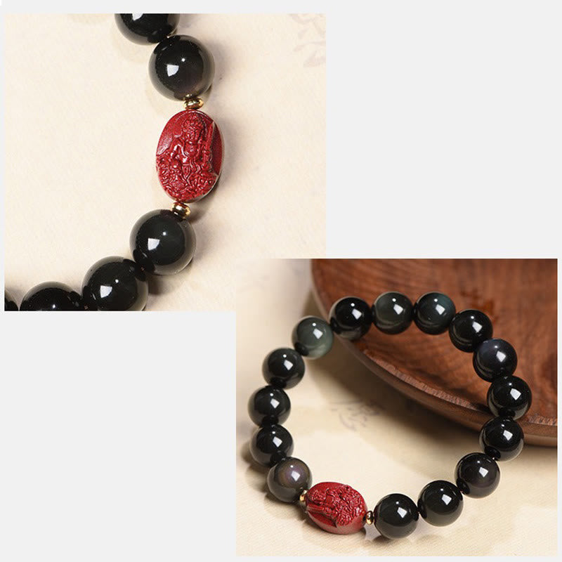Pulsera de purificación de cinabrio de obsidiana negra Natural de Buda natal del zodiaco chino con Buddha Stones