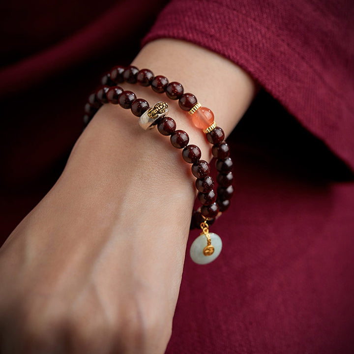Buddha Stones Zodíaco Chino Buda Natal Hoja Pequeña Sándalo Rojo Jade Ágata Roja PiXiu Sooth Pulsera