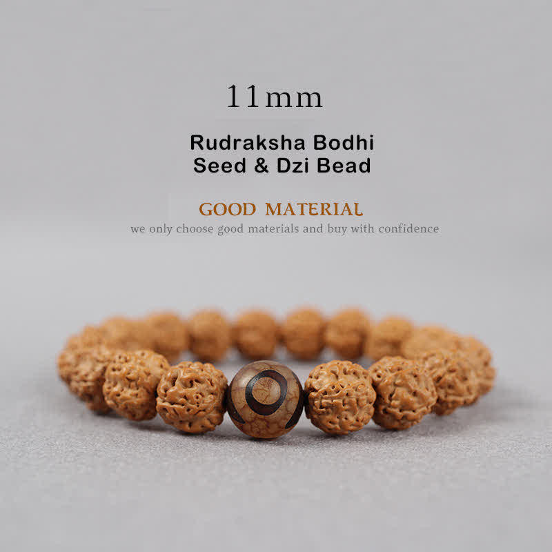 Buddha Stones Tíbet Rudraksha Bodhi Semilla Dzi Cuenta Ámbar Turquesa Pulsera de Riqueza - 11 mm - Semilla de Rudraksha Bodhi y cuentas de Dzi - image 17