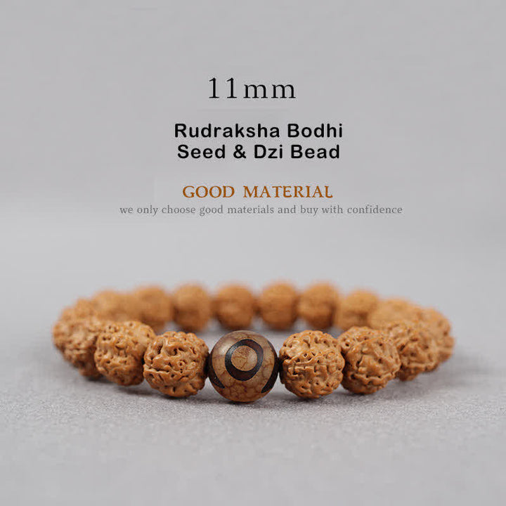 Buddha Stones Tíbet Rudraksha Bodhi Semilla Dzi Cuenta Ámbar Turquesa Pulsera de Riqueza - 11 mm - Semilla de Rudraksha Bodhi y cuentas de Dzi - image 17