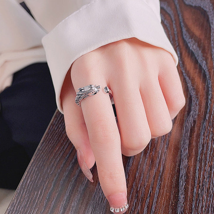 Anillo de metal ajustable con protección de la suerte del Año del Dragón de plata de ley 925 con Buddha Stones