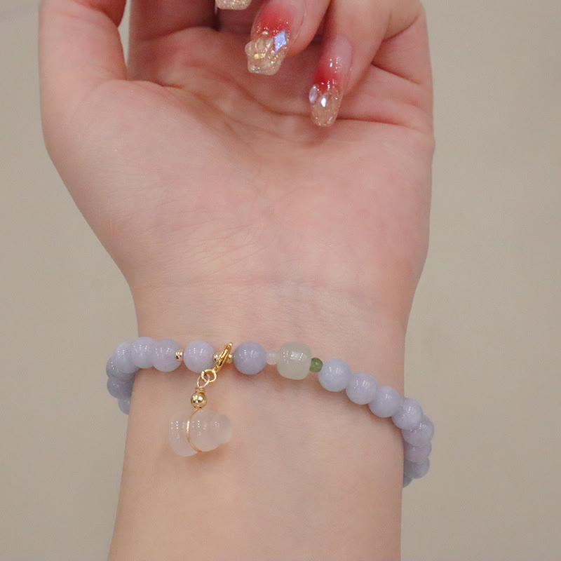 Pulsera con dije de gato, calabaza, conejo, calcedonia, aguamarina natural , Buddha Stones - image 6