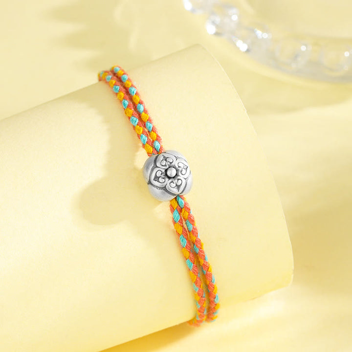 Pulsera Trenzada Multicolor De La Suerte Caqui De Plata De Ley 999 Con Buddha Stones