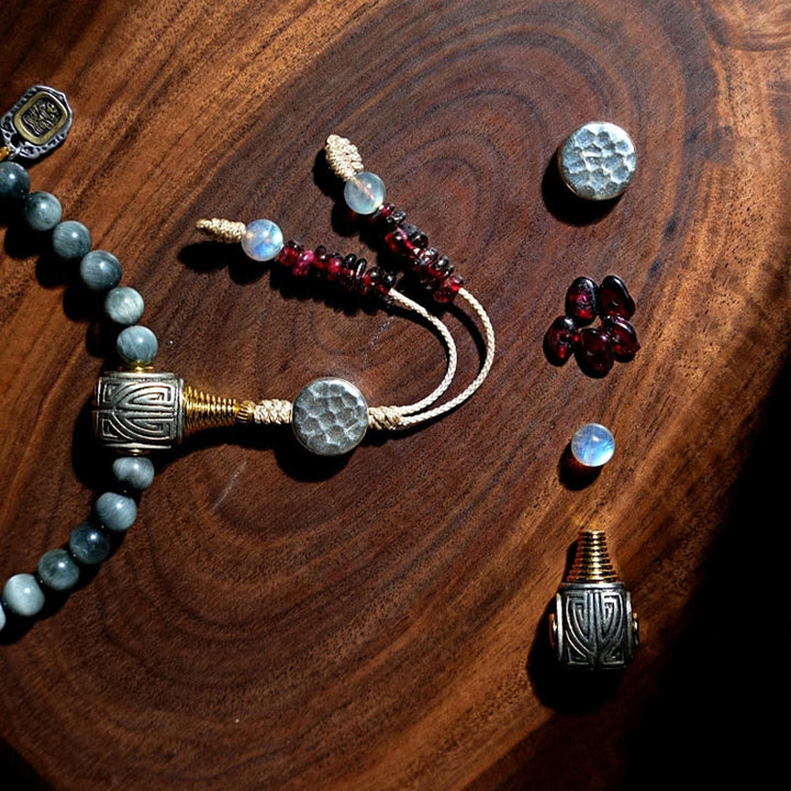 Buddha Stones Plata de Ley 925 108 Cuentas Mala Piedra Ojo de Águila Pulsera Positiva de Piedra Lunar