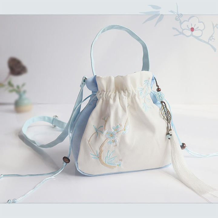 Bolso de hombro de lona con flores bordadas hechas a mano con Buddha Stones