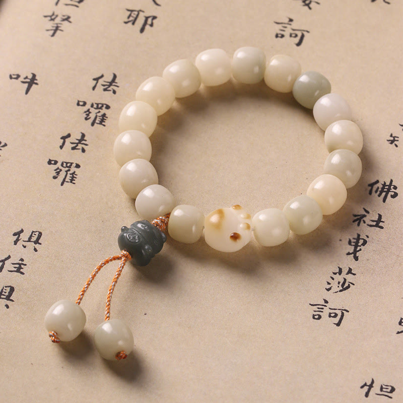 Pulsera de la paz con Buddha Stones, gato de la suerte, semilla Bodhi, pata de gato - Gato verde de la semilla de Bodhi - image 1