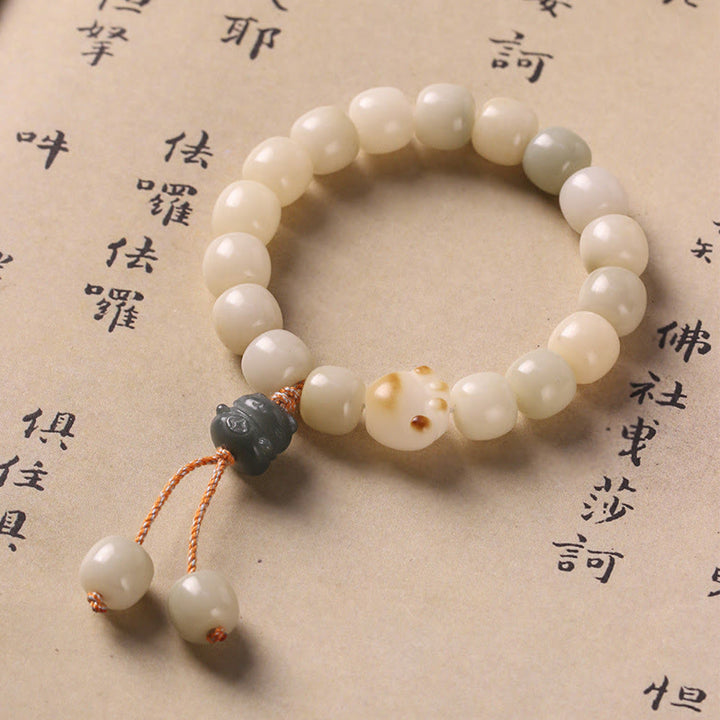 Pulsera de la paz con Buddha Stones, gato de la suerte, semilla Bodhi, pata de gato - Gato verde de la semilla de Bodhi - image 1