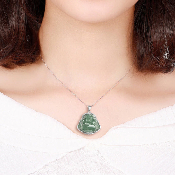 Buddha Stones de plata de ley 925, Buda sonriente, Jade Natural, collar de prosperidad y suerte, colgante de cadena - image 8
