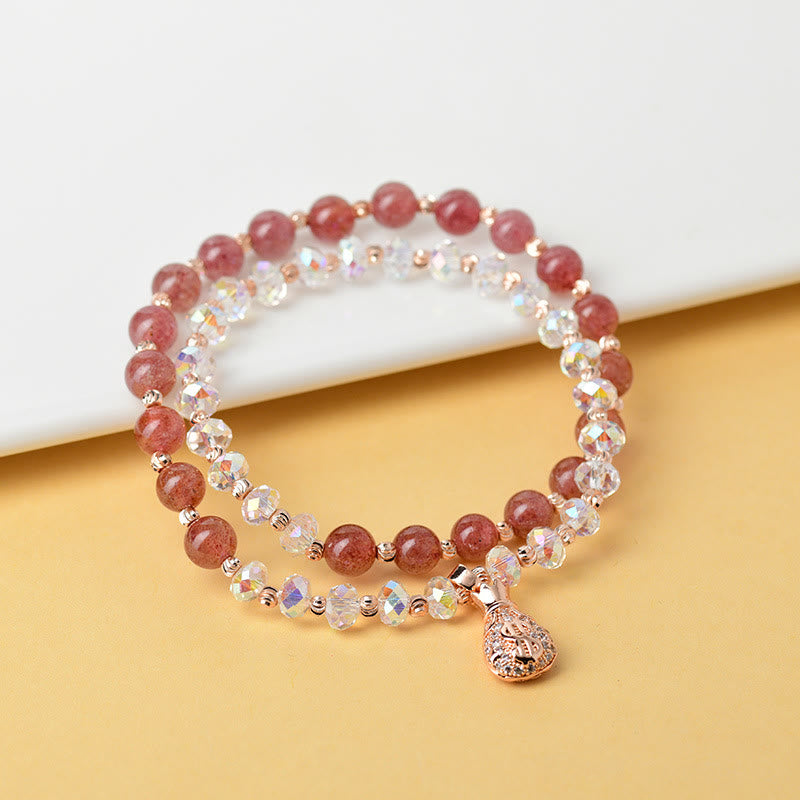Pulsera positiva con dije para bolsa de dinero con cristal blanco de cuarzo fresa y Buddha Stones