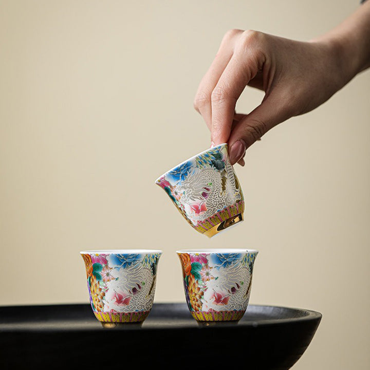 Taza de té de cerámica con flores de Fénix y dragón de Buddha Stones , taza de té de Kung Fu de 50ml