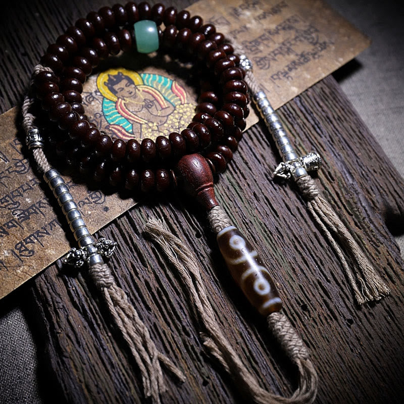 Buddha Stones naturales del Tíbet 108 cuentas de Mala semilla de Bodhi púrpura cuentas Dzi de tres ojos pulsera de armonía Dorje de cobre