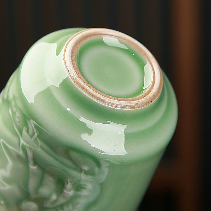 Taza de té de cerámica de pino, piedras de Buddha Stones , árboles, pabellón, montañas, ríos, Kung Fu