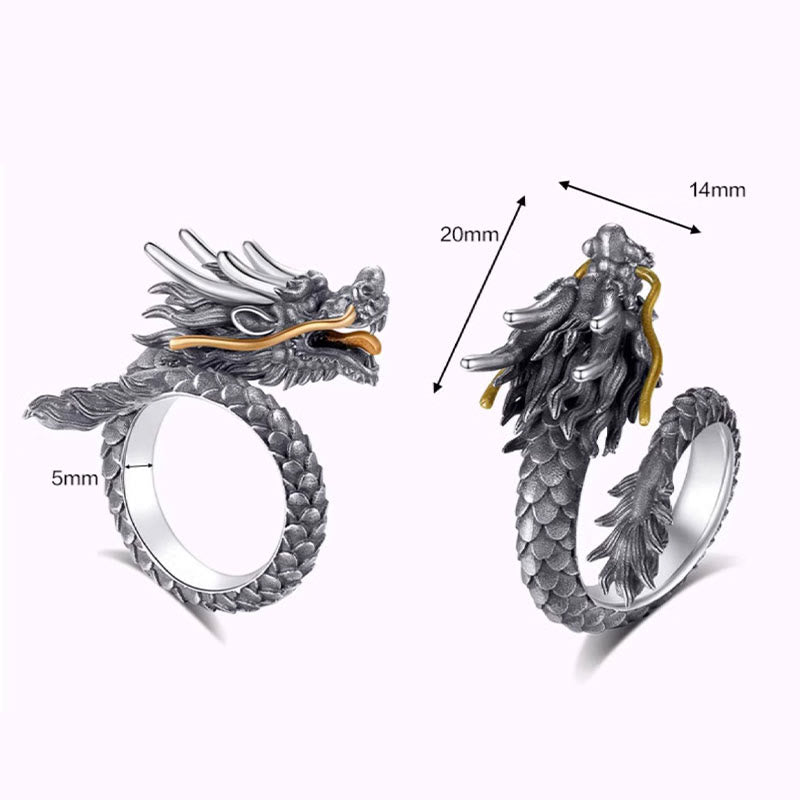 Anillo ajustable de fuerza de protección con diseño de dragón vintage de plata de ley 925 con Buddha Stones - image 12