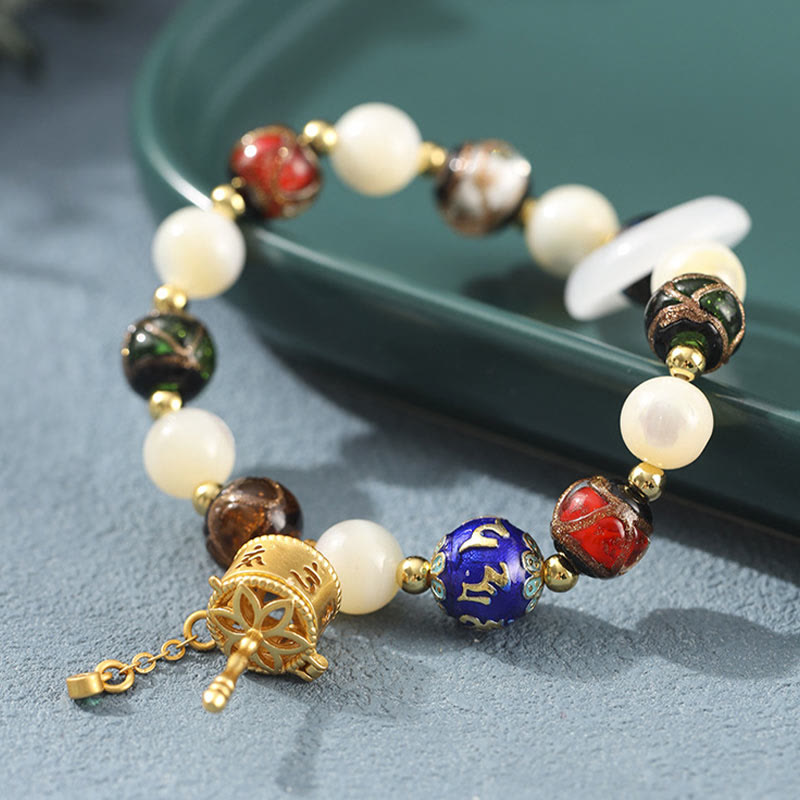 Buddha Stones, incienso tibetano, ceniza de cristal Liuli, piedra Tridacna, piedra solar, Om Mani Padme Hum, pulsera con dije de rueda de oración