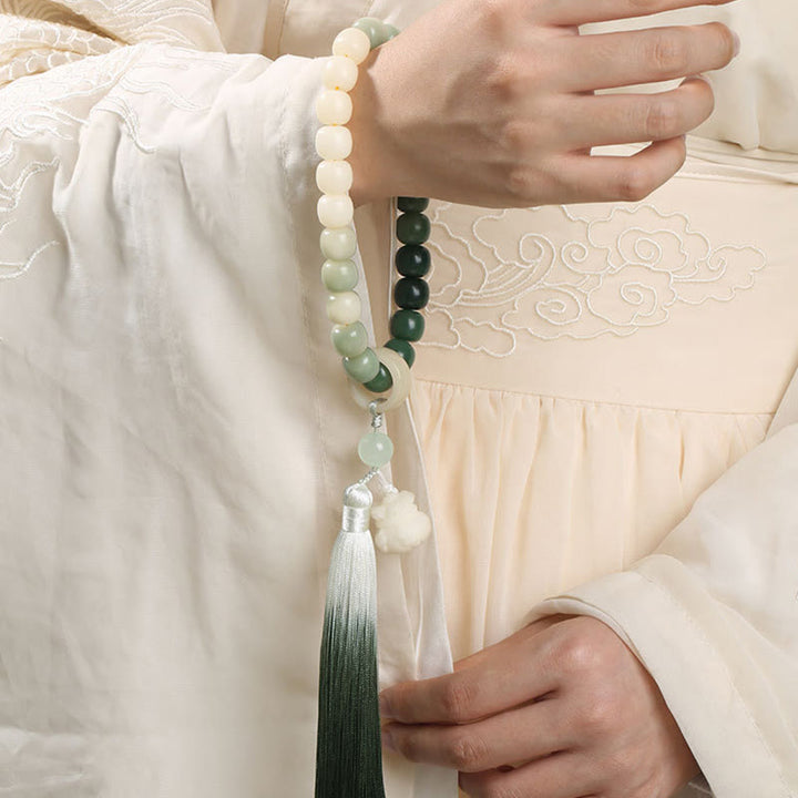 Bolsa de dinero de fortuna con semilla de Bodhi, gradiente Natural, borla de sabiduría de loto, Mala para muñeca