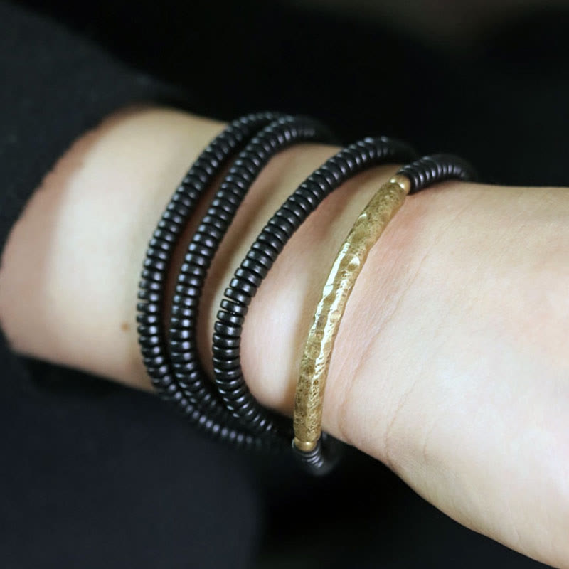 Pulsera multicapa con Buddha Stones, madera de ébano, latón y cobre - image 13