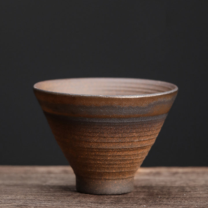 Taza de té de cerámica con textura de rayas marrones simples , Buddha Stones, tazón de taza de té de Kung Fu