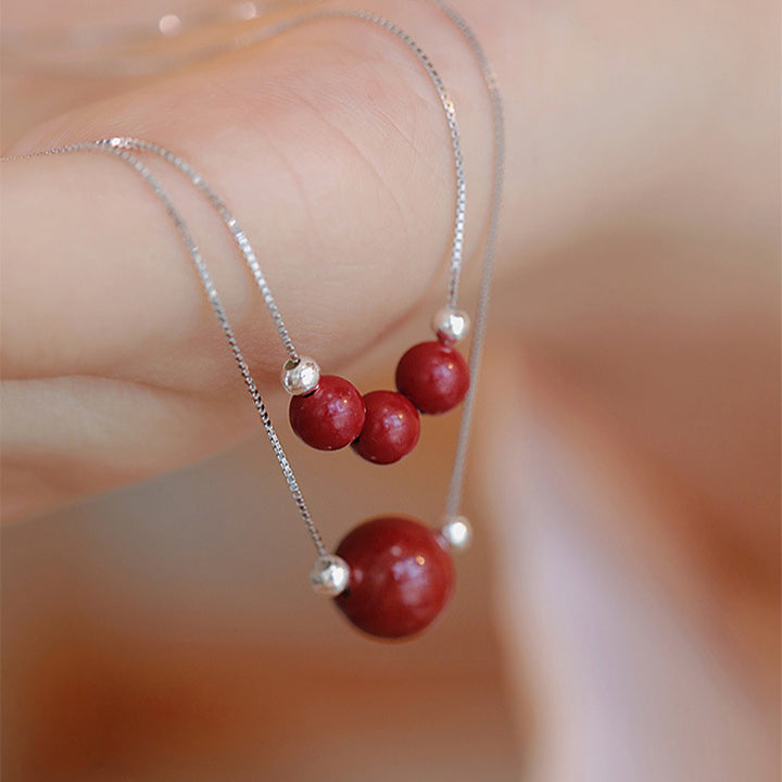 Colgante de collar con cuentas de cinabrio de plata de ley 925 con Buddha Stones