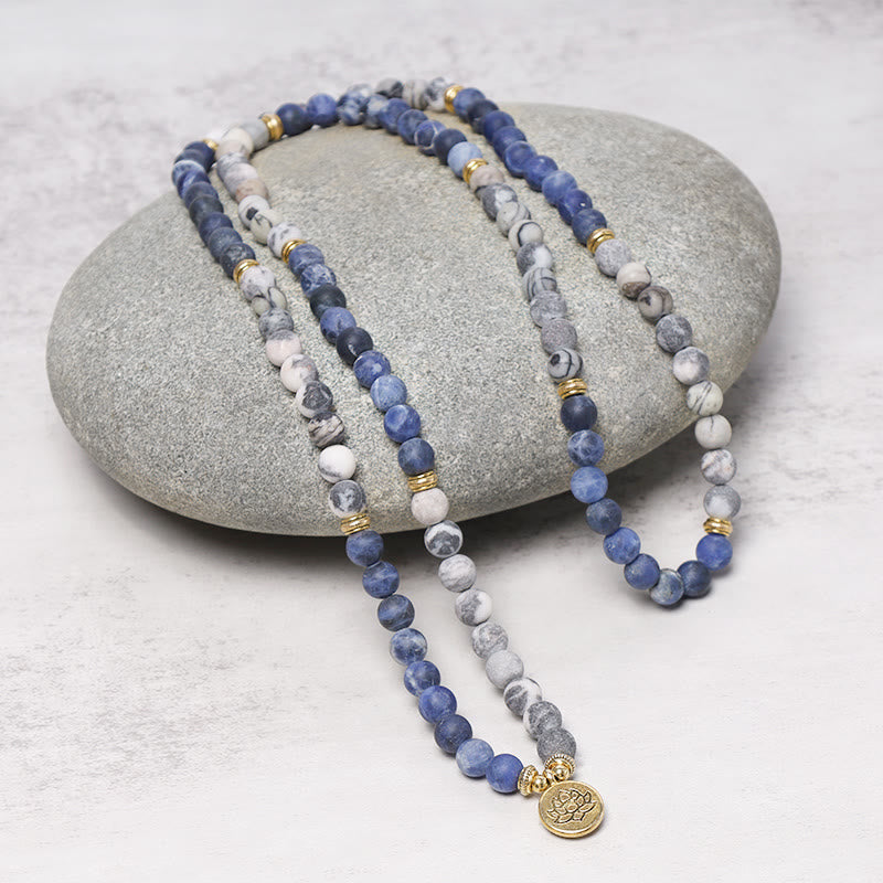 Pulsera con colgante de loto con cuentas de Mala de piedra natural 108 de Buddha Stones