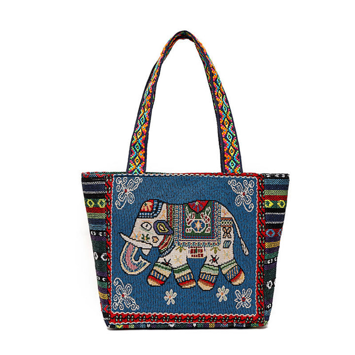 Bolso bandolera de lona de gran capacidad con bordado de mariposa y elefante