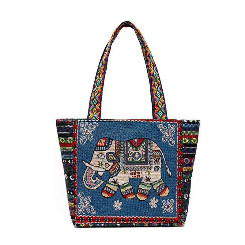 Bolso bandolera de lona de gran capacidad con bordado de mariposa y elefante - Elefante azul - image 18