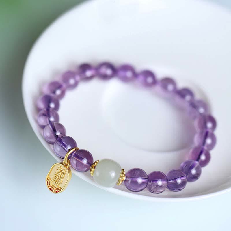 Pulsera con dijes curativos de jade hetiano de cristal de amatista natural con Buddha Stones