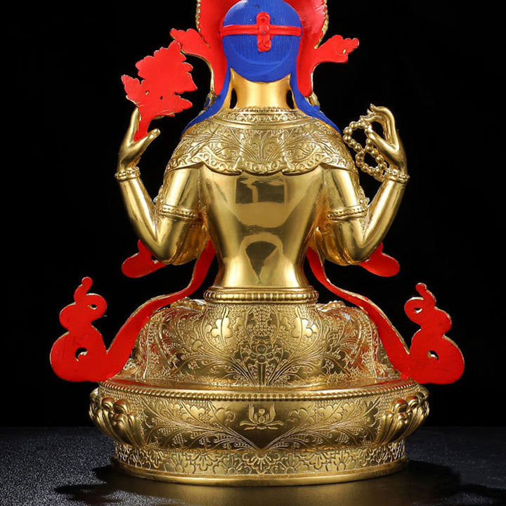 Chenrezig-Estatua chapada en oro y cobre con protección Avalokitesvara de cuatro brazos, decoración