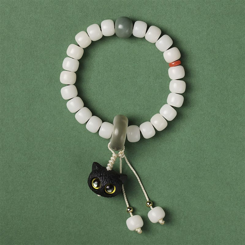 Pulsera de armonía de paz con dije de gato encantador de madera negra africana con semillas de Bodhi naturales de Buddha Stones - image 5