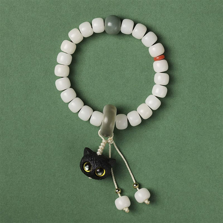 Pulsera de armonía de paz con dije de gato encantador de madera negra africana con semillas de Bodhi naturales de Buddha Stones - image 5