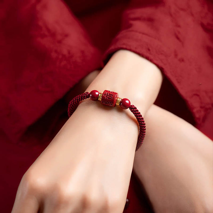 Pulsera trenzada con Buddha Stones, cinabrio del Tíbet, Om Mani Padme Hum, bendición grabada