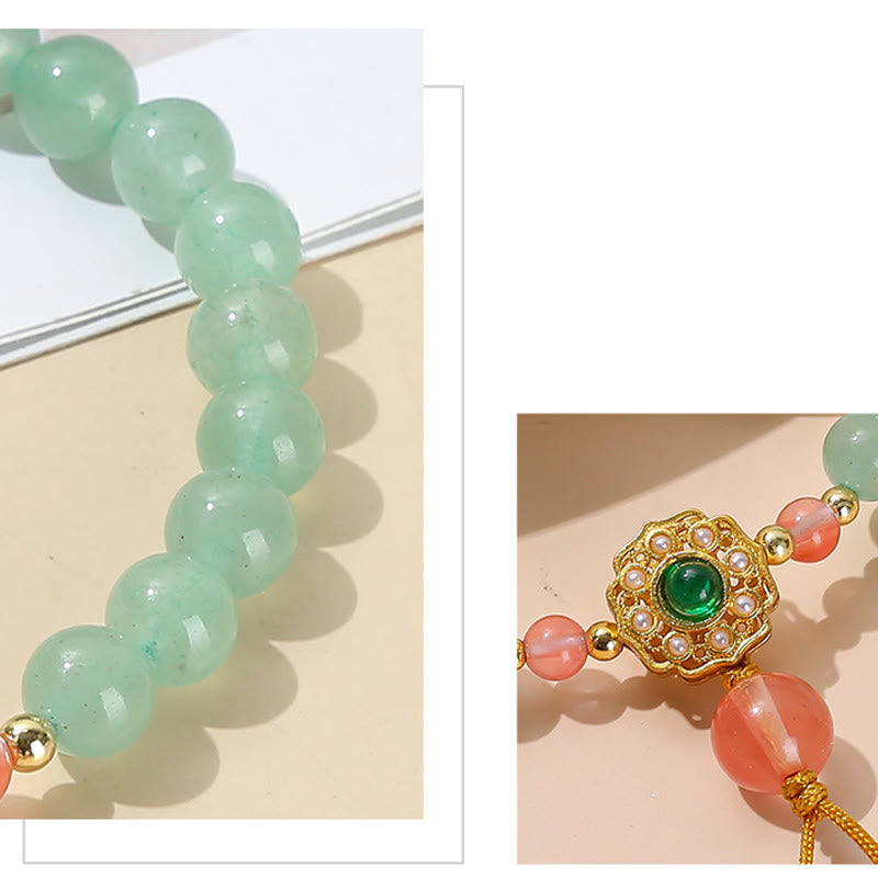 Pulsera con borlas y cuentas de la suerte de aventurina verde con Buddha Stones