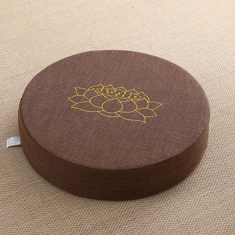 Cojín de asiento de meditación de lino y algodón con bordado de loto y Buddha Stones