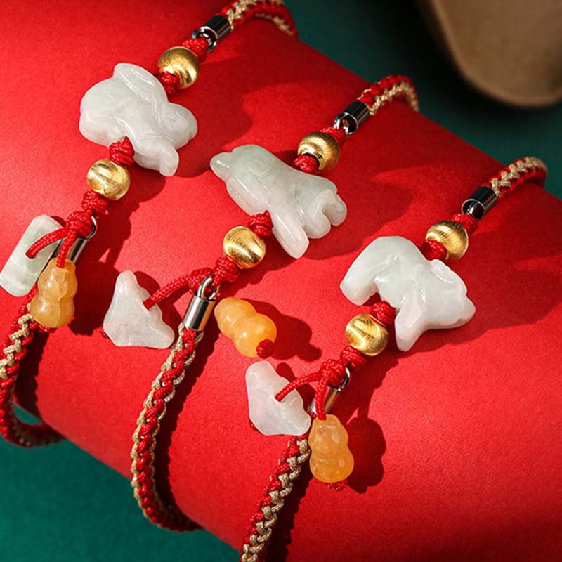 Tobillera con pulsera de hilo rojo de prosperidad de Jade del zodíaco chino con Buddha Stones