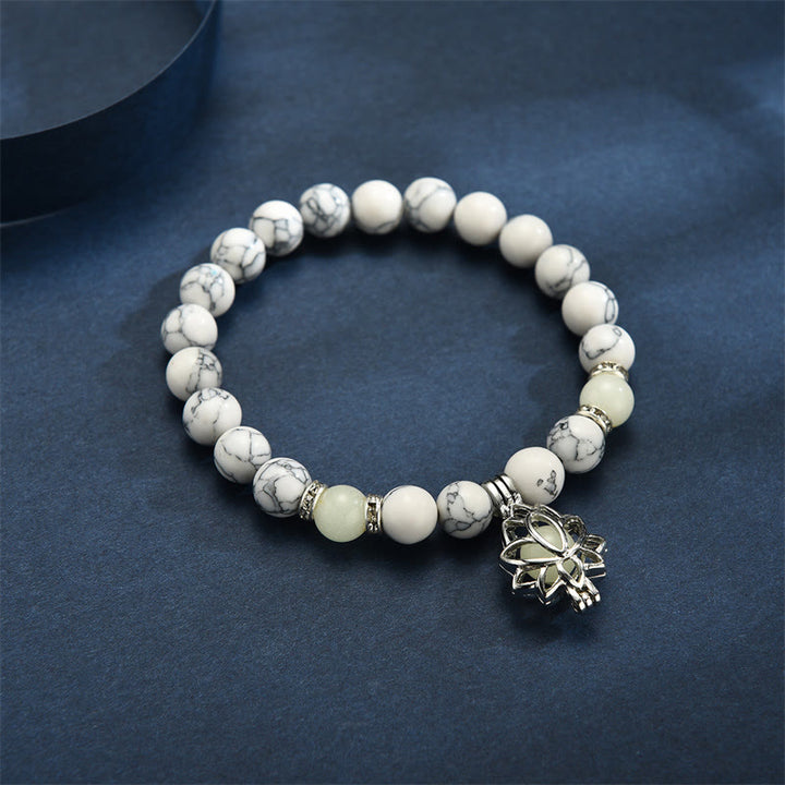 Pulsera de protección de loto con cuentas luminosas de piedra brillante turquesa tibetana de Buddha Stones