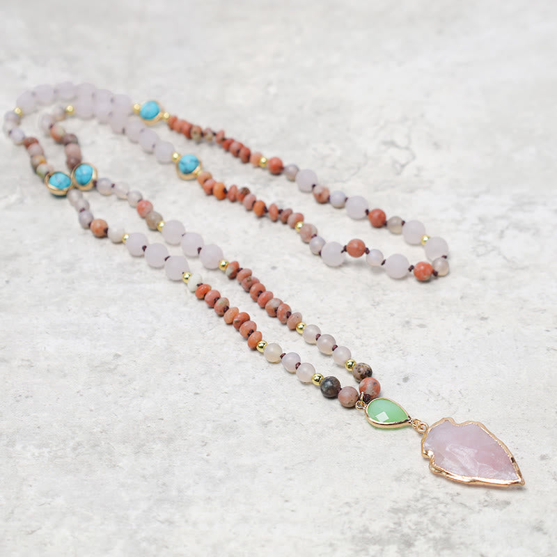 Colgante de collar con punta de flecha curativa de piedra de cristal de cuarzo rosa Natural