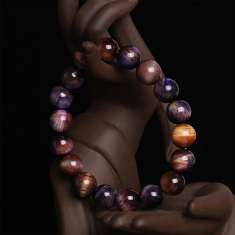 Pulsera de fuerza de protección de ojo de tigre púrpura natural de Buddha Stones