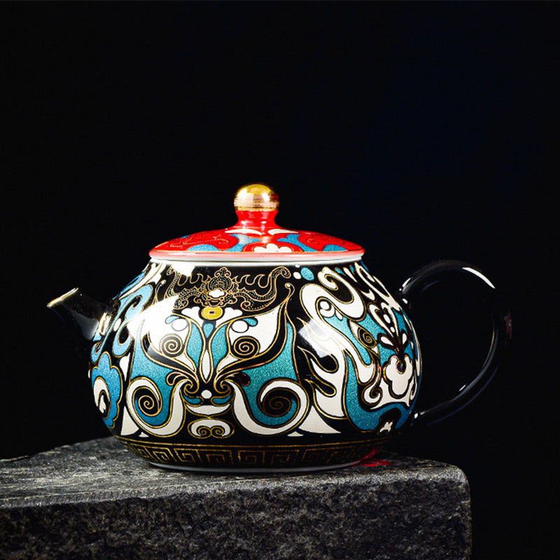 Taza de té de cerámica con diseño de máscara de Ópera de Pekín, Buddha Stones , Gaiwan Sancai, taza de té de Kung Fu y platillo con tapa, tetera
