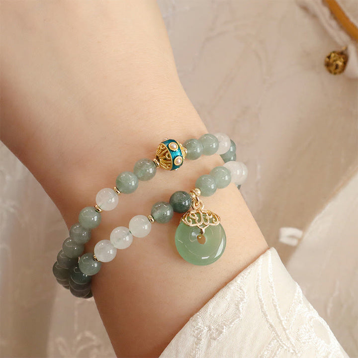 Pulsera de la suerte con hebilla de la paz de jade de doble capa con Buddha Stones