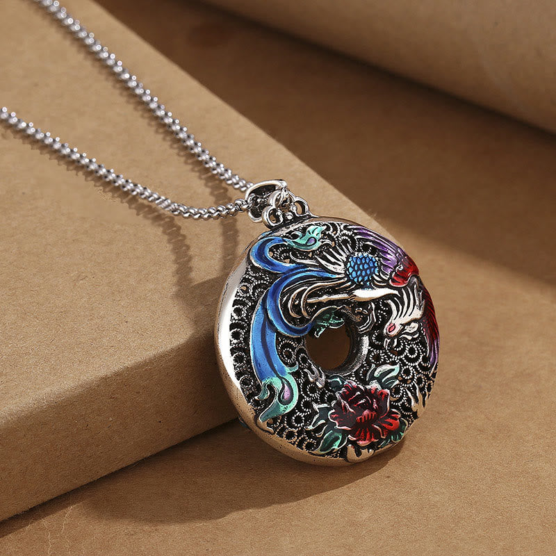 Colgante de collar de protección de la suerte con flor de peonía y fénix de Buddha Stones