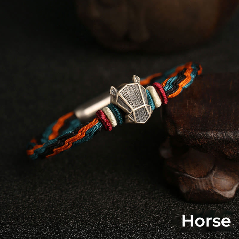Pulsera de cuerda con nudo de reencarnación colorida, protección del zodíaco chino, Año del Dragón, plata de ley 999 hecha a mano con Buddha Stones - Caballo - 19 centímetros - image 16