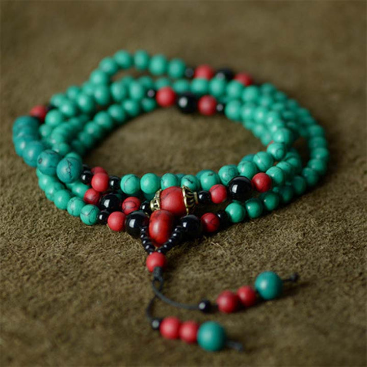 Pulsera de Protección de Cuentas de Turquesa Roja Ónix Negro Turquesa Buddha Stones