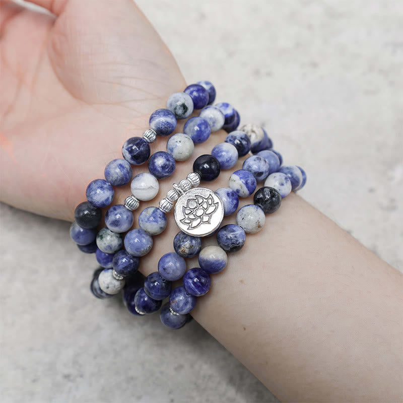 Pulsera con collar de paz de loto de aventurina azul natural con Buddha Stones